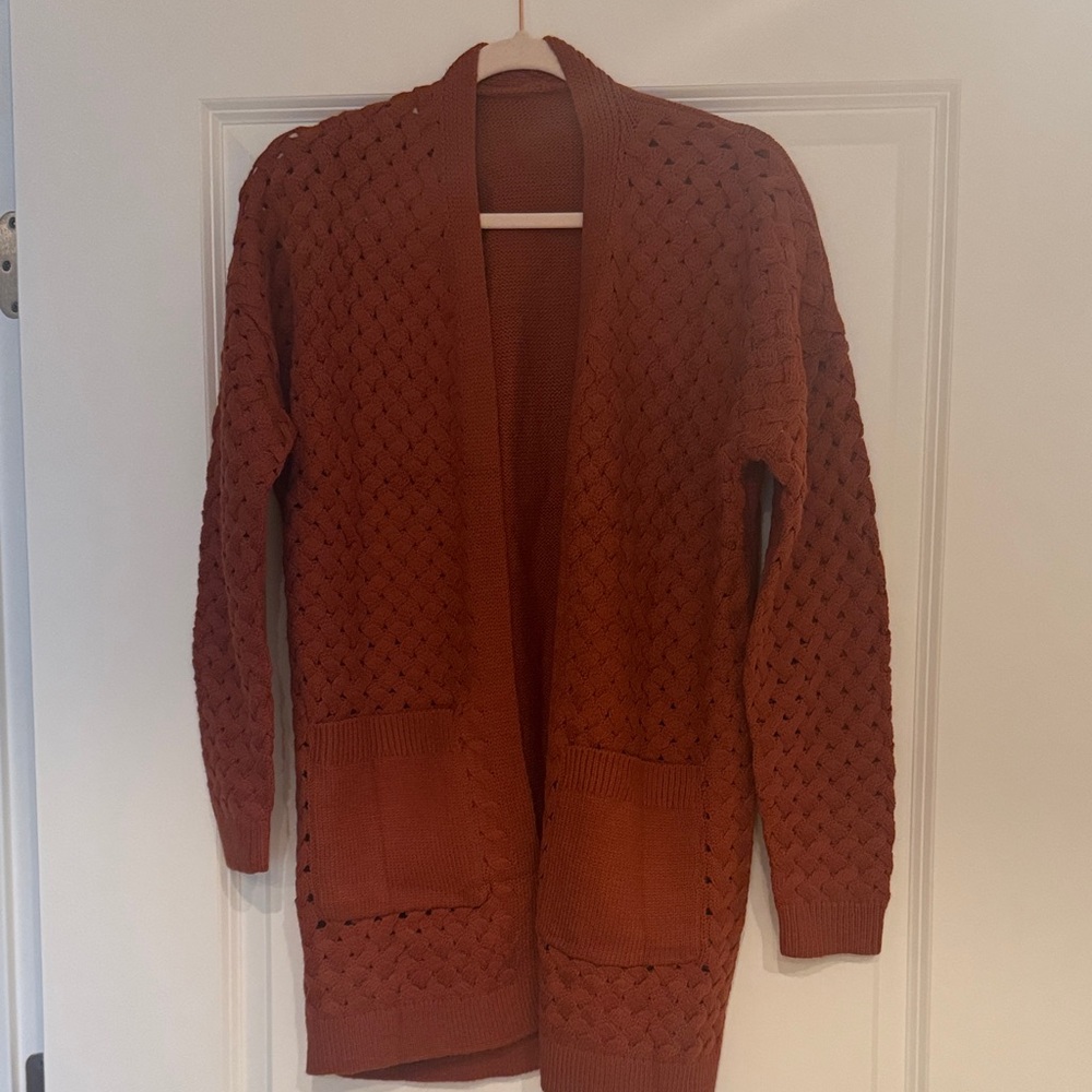 Women's Open Knit Cardigan Sweater - Rust